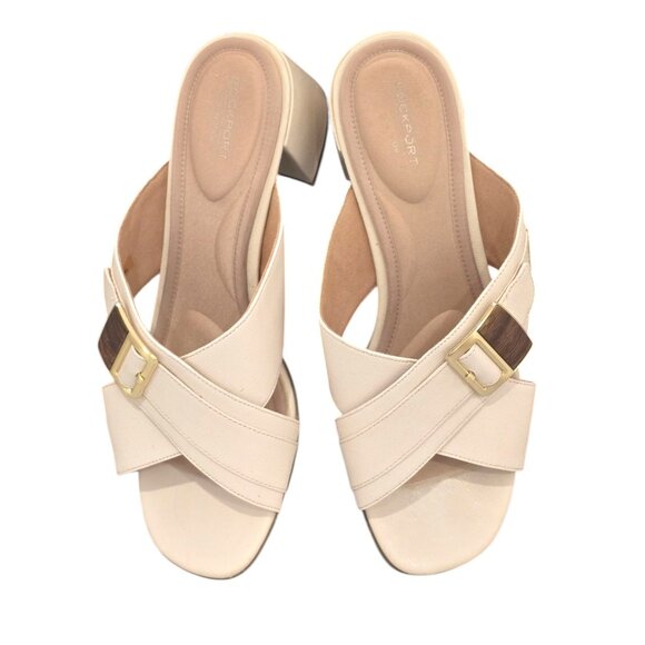 Rockport Cream and Gold Heeled Sandals with Elegant Design Wide - Picture 3 of 6